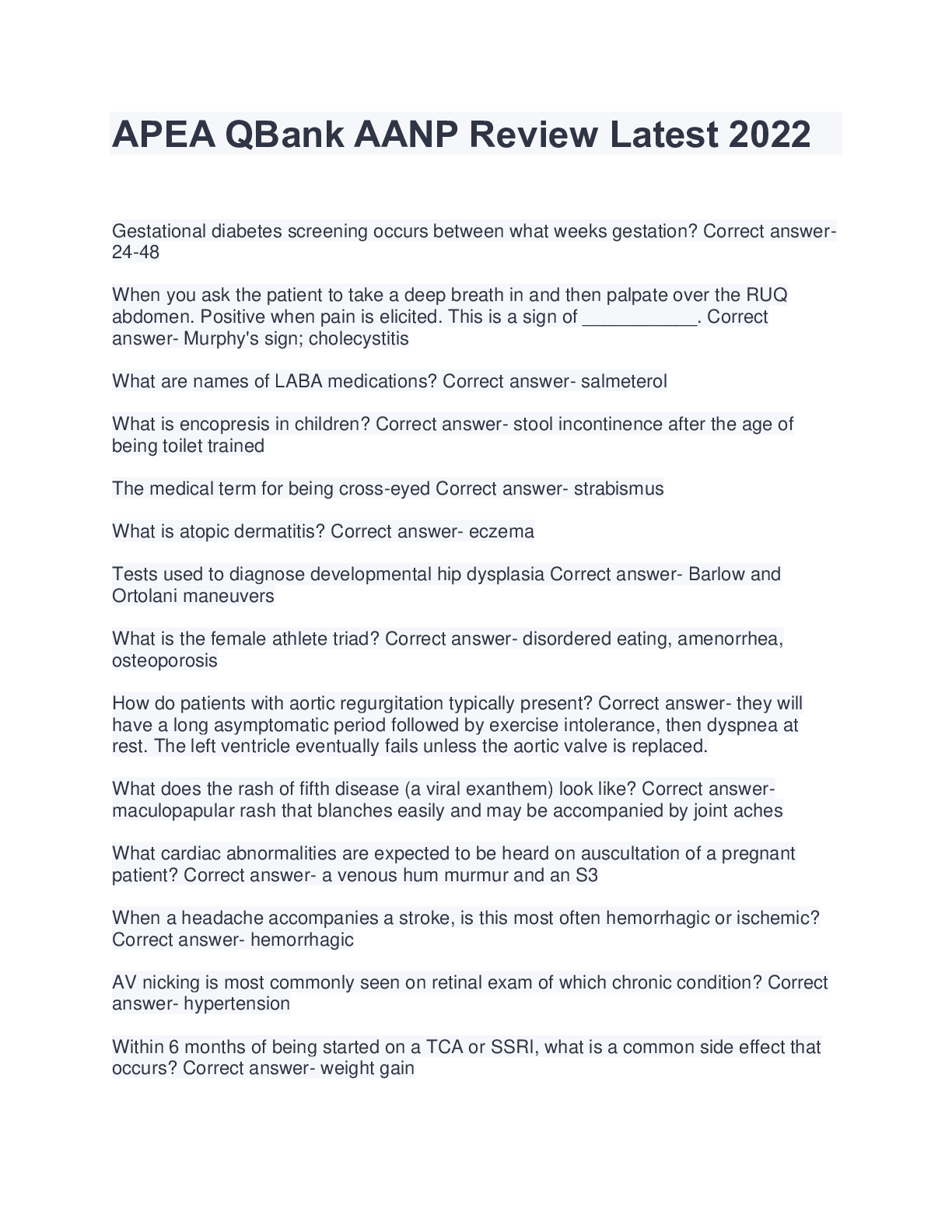 Preview image for APEA QBank AANP Review Latest 2022(Graded A+)